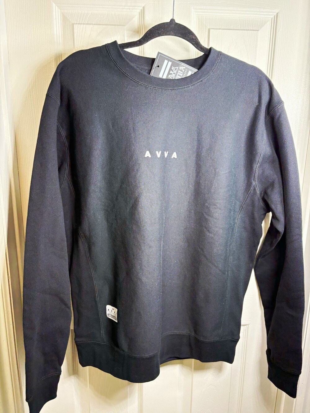 AVVA Ambassadors Men's Black Crewneck Fleece Pullover Sweatshirt Minimalist L